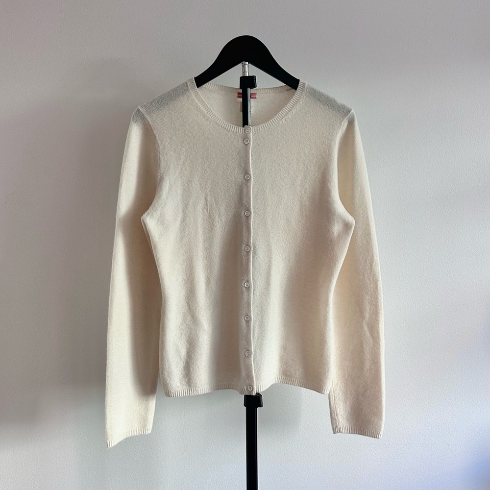 J. Crew Cream Button-Up Crewneck Cardigan